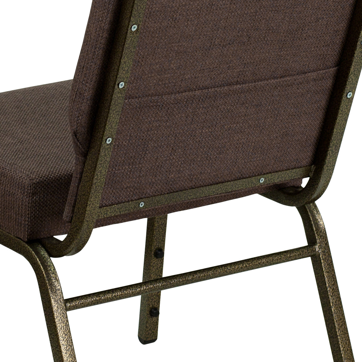 Brown Fabric/Gold Vein Frame |#| 21inchW Stacking Church Chair in Brown Fabric - Gold Vein Frame