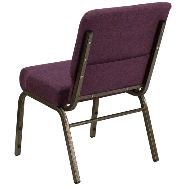 Plum Fabric/Gold Vein Frame |#| 21inchW Stacking Church Chair in Plum Fabric - Gold Vein Frame