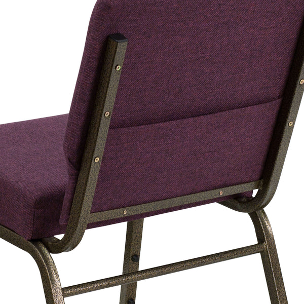 Plum Fabric/Gold Vein Frame |#| 21inchW Stacking Church Chair in Plum Fabric - Gold Vein Frame