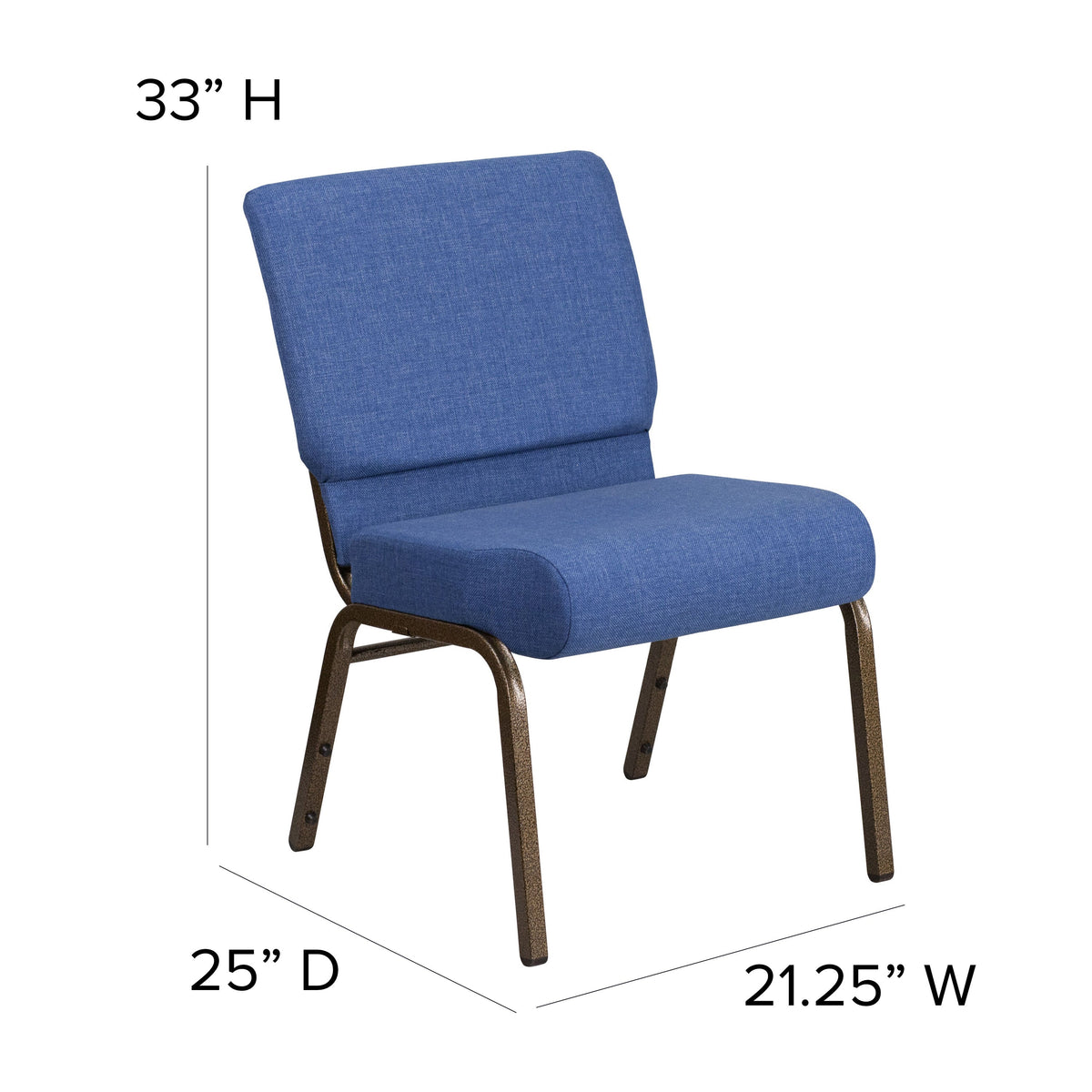 Blue Fabric/Gold Vein Frame |#| 21inchW Stacking Church Chair in Blue Fabric - Gold Vein Frame