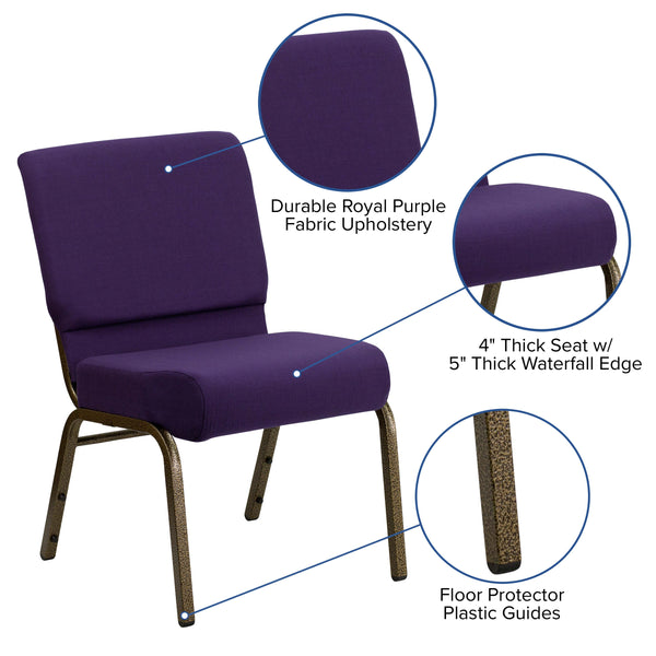 Royal Purple Fabric/Gold Vein Frame |#| 21inchW Stacking Church Chair in Royal Purple Fabric - Gold Vein Frame