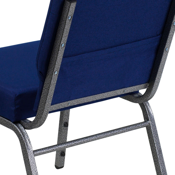 Navy Blue Fabric/Silver Vein Frame |#| 21inchW Stacking Church Chair in Navy Blue Fabric - Silver Vein Frame