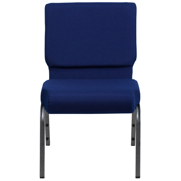 Navy Blue Fabric/Silver Vein Frame |#| 21inchW Stacking Church Chair in Navy Blue Fabric - Silver Vein Frame
