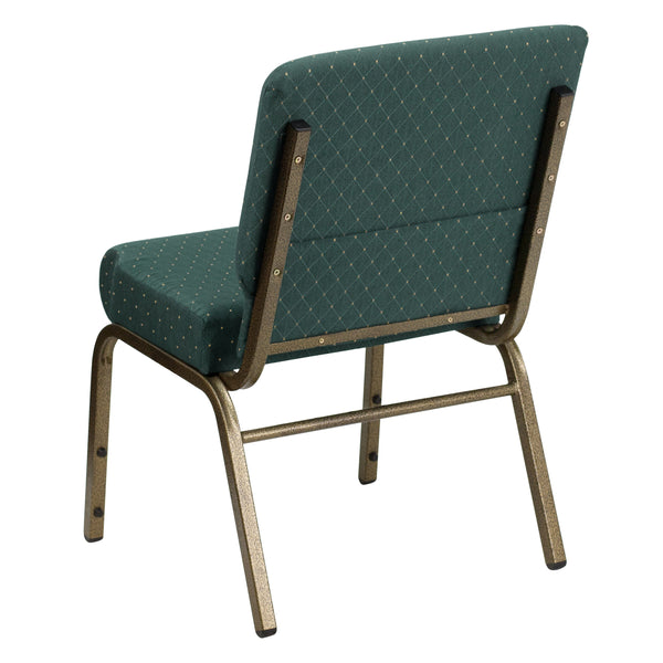 Hunter Green Dot Patterned Fabric/Gold Vein Frame |#| 21inchW Stacking Church Chair in Hunter Green Dot Patterned Fabric-Gold Vein Frame