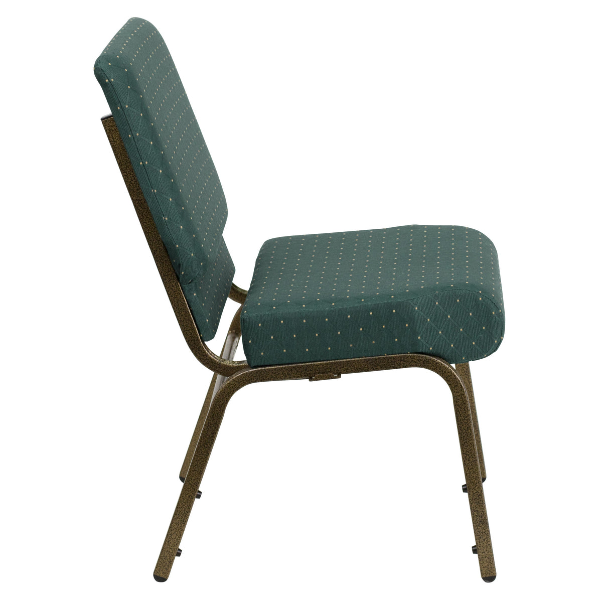 Hunter Green Dot Patterned Fabric/Gold Vein Frame |#| 21inchW Stacking Church Chair in Hunter Green Dot Patterned Fabric-Gold Vein Frame