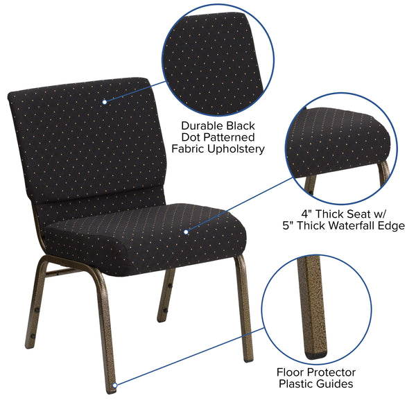 Black Dot Patterned Fabric/Gold Vein Frame |#| 21inchW Stacking Church Chair in Black Dot Patterned Fabric - Gold Vein Frame