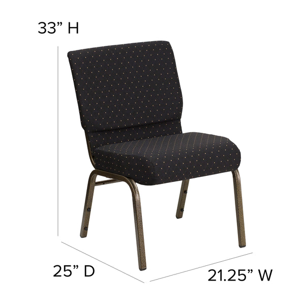 Black Dot Patterned Fabric/Gold Vein Frame |#| 21inchW Stacking Church Chair in Black Dot Patterned Fabric - Gold Vein Frame