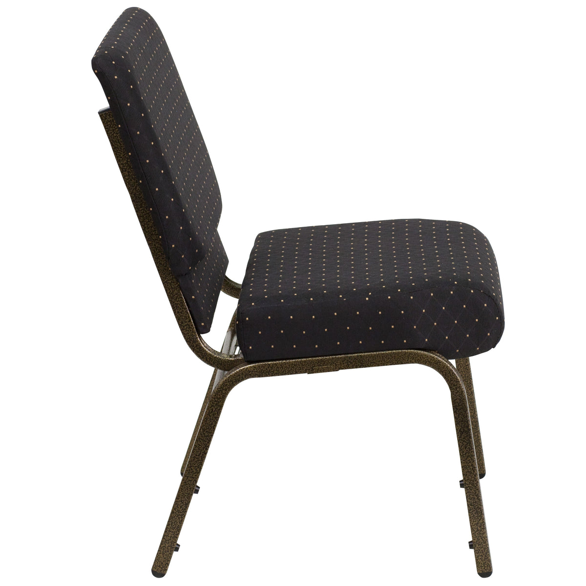 Black Dot Patterned Fabric/Gold Vein Frame |#| 21inchW Stacking Church Chair in Black Dot Patterned Fabric - Gold Vein Frame