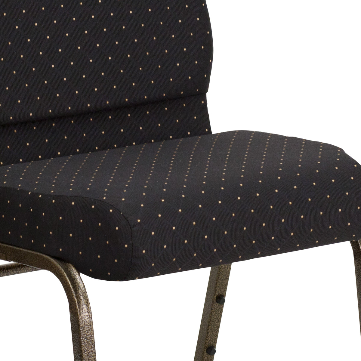 Black Dot Patterned Fabric/Gold Vein Frame |#| 21inchW Stacking Church Chair in Black Dot Patterned Fabric - Gold Vein Frame