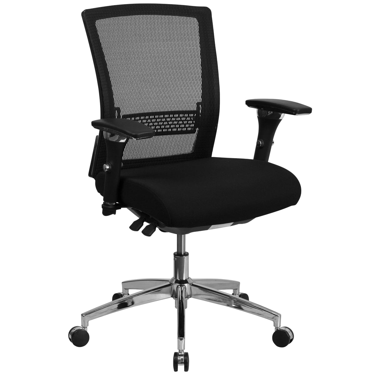 Black Mesh & Fabric |#| Intensive Use 300 lb. Rated Mid-Back Black Mesh Multifunction Chair-Seat Slider