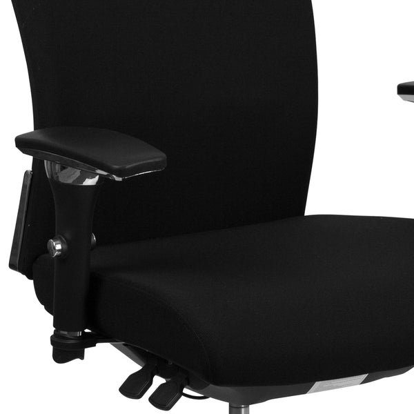 Black Fabric |#| Intensive Use 300 lb. Rated Black Fabric Multifunction Chair with Seat Slider