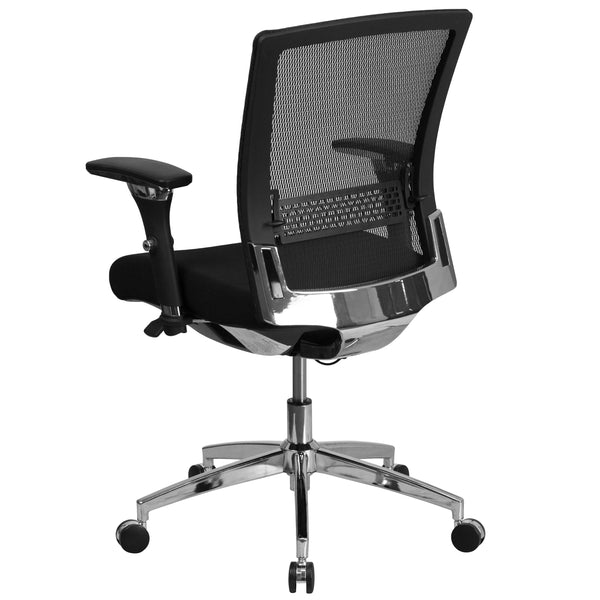 Black Mesh & Fabric |#| Intensive Use 300 lb. Rated Mid-Back Black Mesh Multifunction Chair-Seat Slider