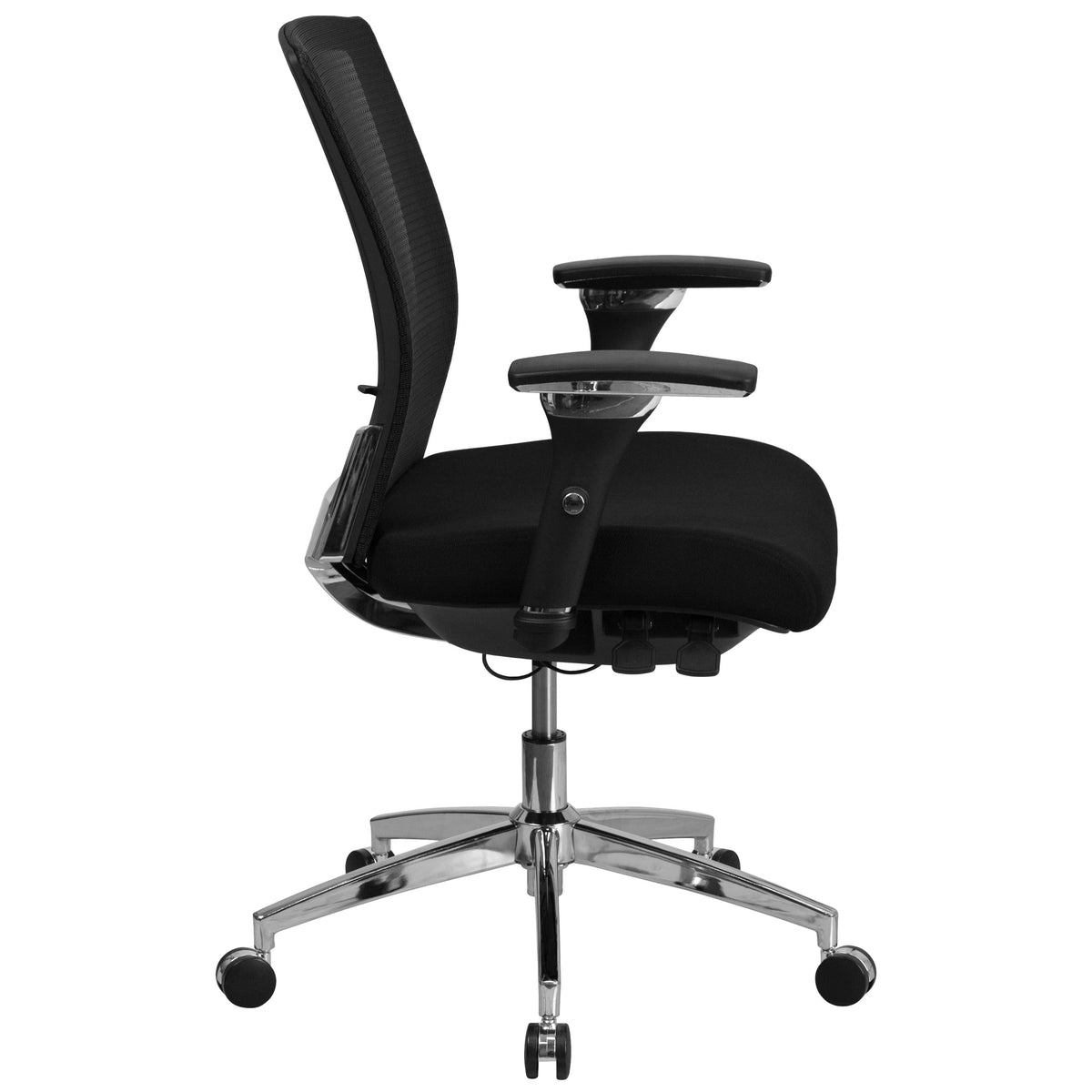 Black Mesh & Fabric |#| Intensive Use 300 lb. Rated Mid-Back Black Mesh Multifunction Chair-Seat Slider