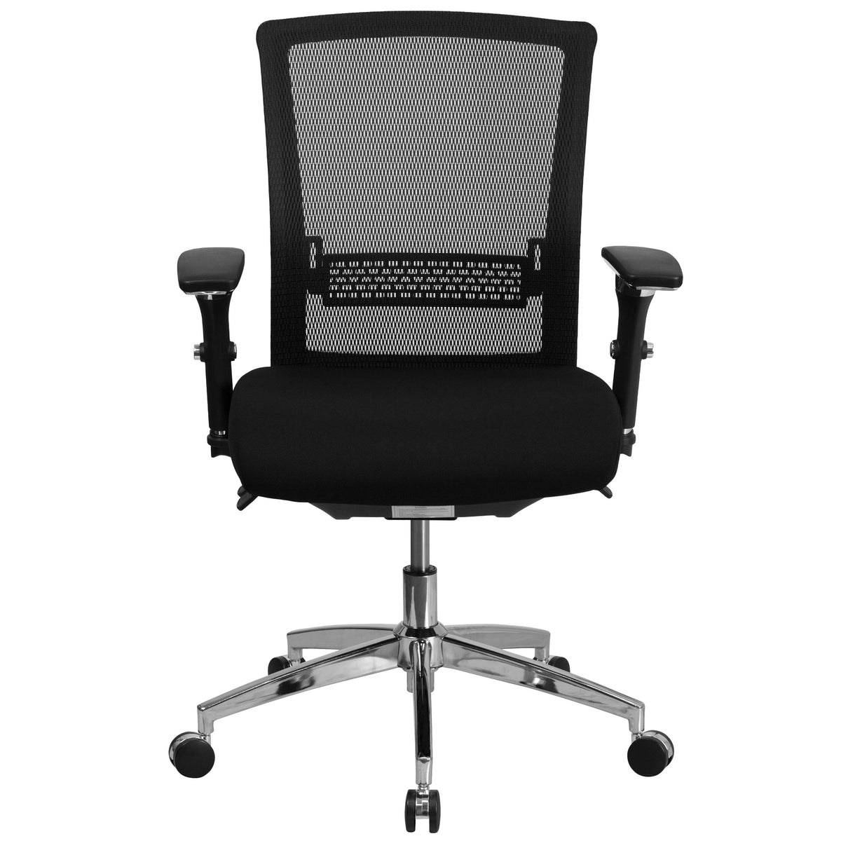 Black Mesh & Fabric |#| Intensive Use 300 lb. Rated Mid-Back Black Mesh Multifunction Chair-Seat Slider