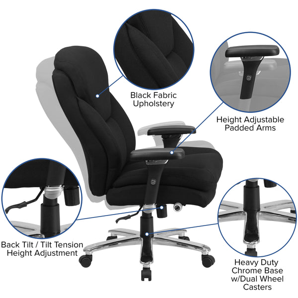 Black Fabric |#| 24/7 Intensive Use Big & Tall 400 lb. Rated High Back Black Fabric Chair