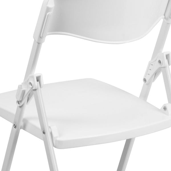 White |#| 500 lb. Capacity Heavy Duty White Folding Chair with Built-in Ganging Brackets