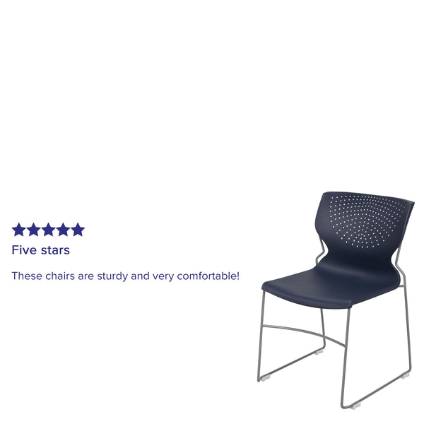 Navy |#| Home and Office Navy Full Back Stack Chair with Gray Frame - Guest Chair
