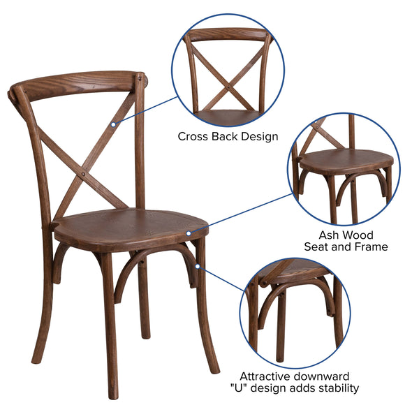 7' x 40inch Rustic Folding Farm Table Set with 6 Cross Back Chairs and Cushions