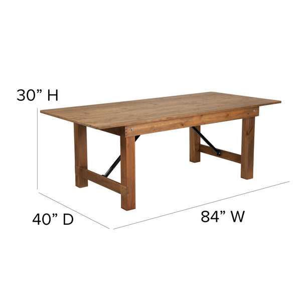 7' x 40inch Rustic Folding Farm Table Set with 6 Cross Back Chairs and Cushions