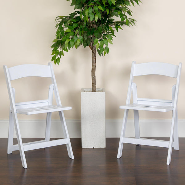 800 lb. Capacity White Resin Folding Chair with Slatted Seat