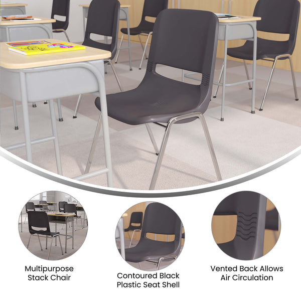 Gray Plastic/Chrome Frame |#| 880 lb. Capacity Gray Shell Stack Chair with Chrome Frame and 18inch Seat Height