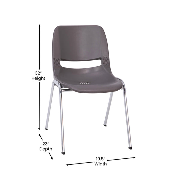 Gray Plastic/Chrome Frame |#| 880 lb. Capacity Gray Shell Stack Chair with Chrome Frame and 18inch Seat Height
