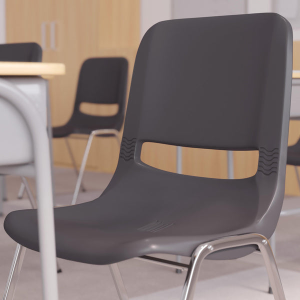 Gray Plastic/Chrome Frame |#| 880 lb. Capacity Gray Shell Stack Chair with Chrome Frame and 18inch Seat Height