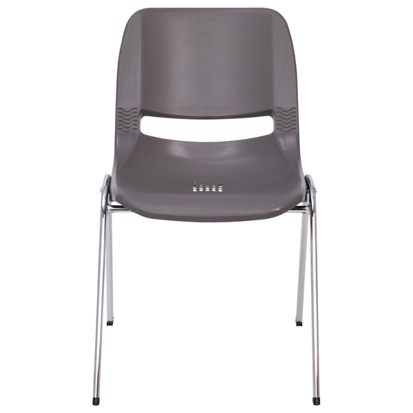 Gray Plastic/Chrome Frame |#| 880 lb. Capacity Gray Shell Stack Chair with Chrome Frame and 18inch Seat Height