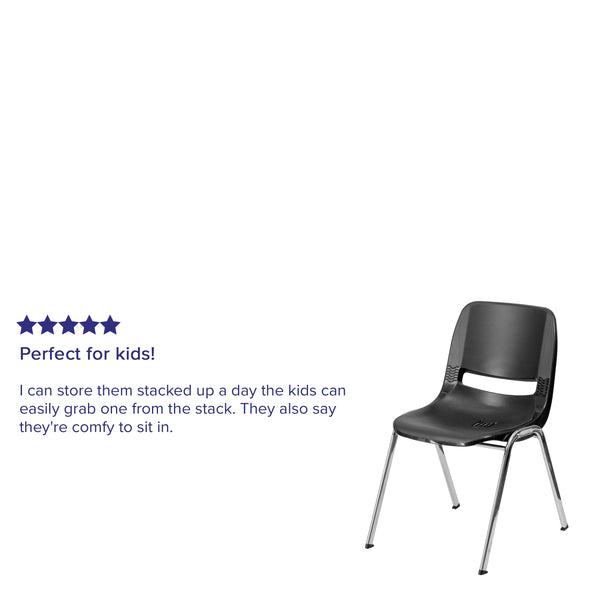 Black Plastic/Chrome Frame |#| 880 lb. Capacity Black Shell Stack Chair with Chrome Frame and 18inch Seat Height