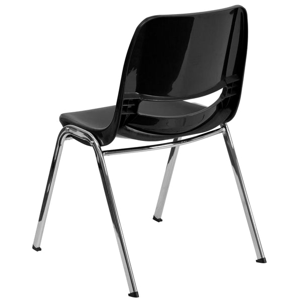 Black Plastic/Chrome Frame |#| 880 lb. Capacity Black Shell Stack Chair with Chrome Frame and 18inch Seat Height