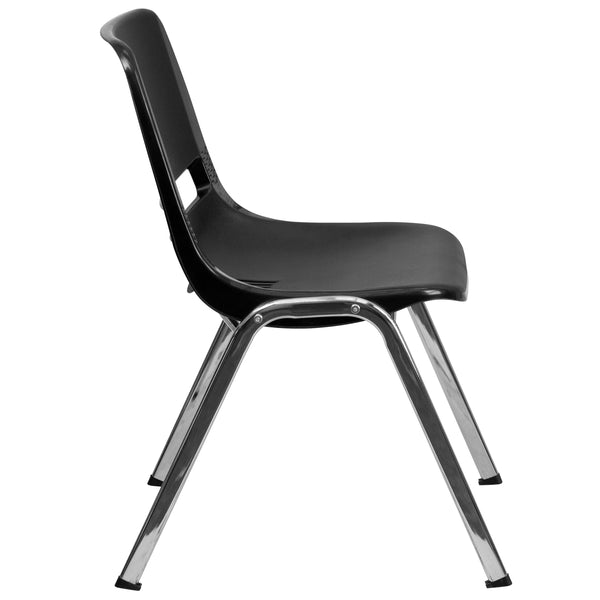 Black Plastic/Chrome Frame |#| 880 lb. Capacity Black Shell Stack Chair with Chrome Frame and 18inch Seat Height