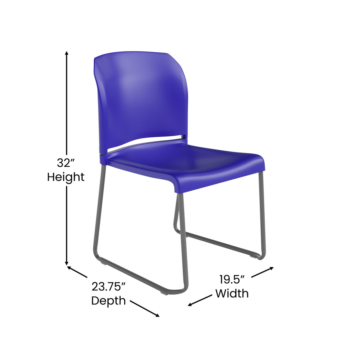 Blue |#| 880 lb. Capacity Blue Full Back Contoured Stack Chair with Sled Base