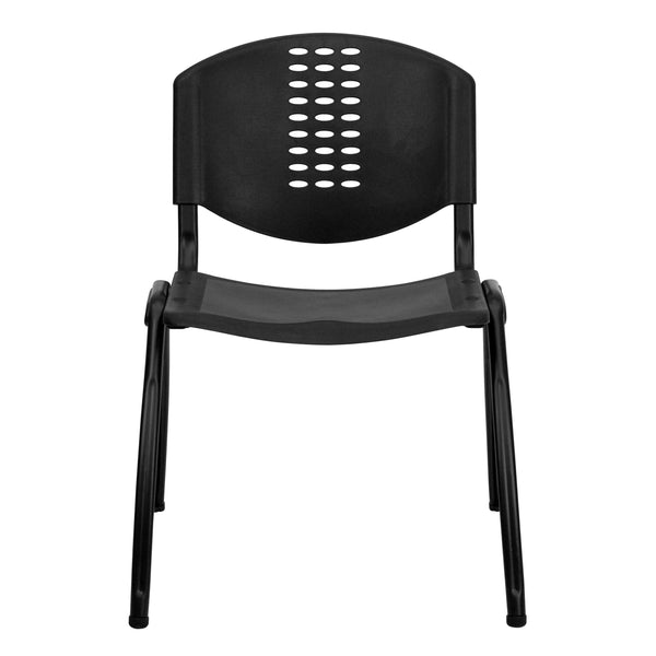 880 lb. Capacity Black Plastic Stack Chair with Oval Cutout Back and Black Frame