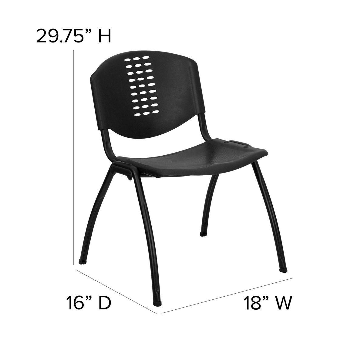 880 lb. Capacity Black Plastic Stack Chair with Oval Cutout Back and Black Frame