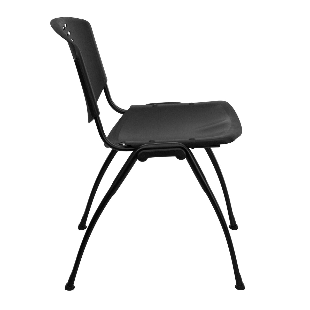 880 lb. Capacity Black Plastic Stack Chair with Oval Cutout Back and Black Frame