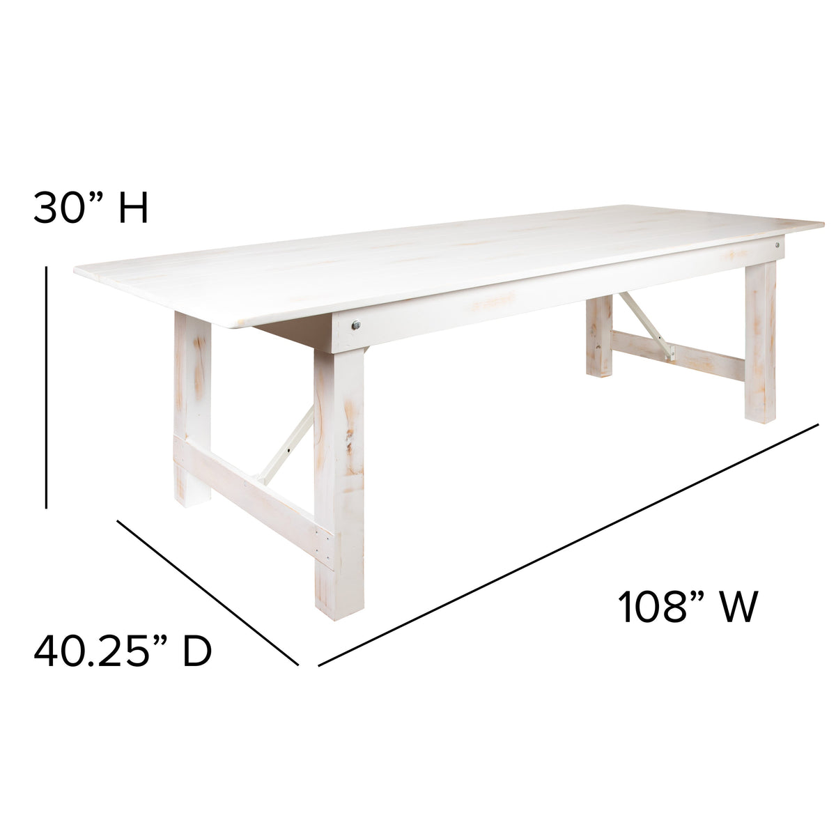 Antique Rustic White |#| 3 Piece Set-9' x 40inch Antique Rustic White Folding Farm Table and Two Bench Set