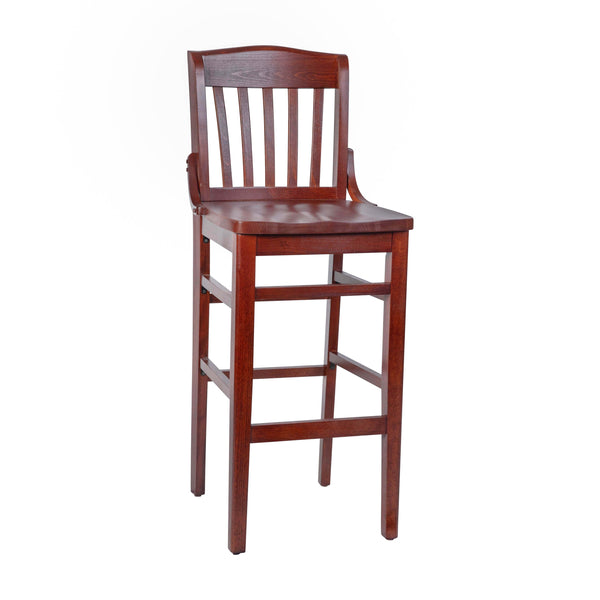 Mahogany |#| School House Back Mahogany Wood Restaurant Barstool with Footrest