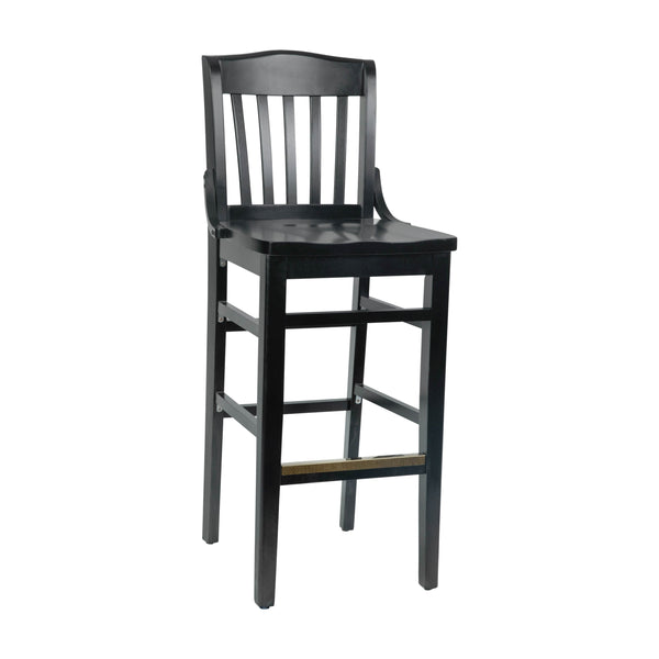 Black |#| School House Back Black Wood Restaurant Barstool with Footrest