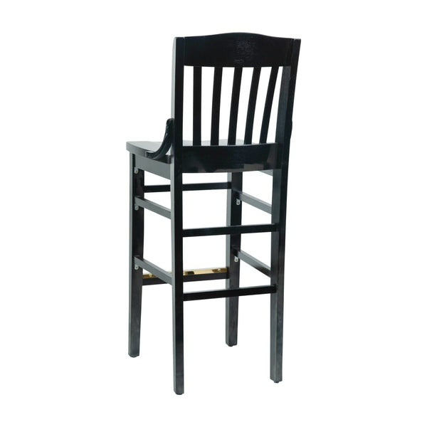 Black |#| School House Back Black Wood Restaurant Barstool with Footrest
