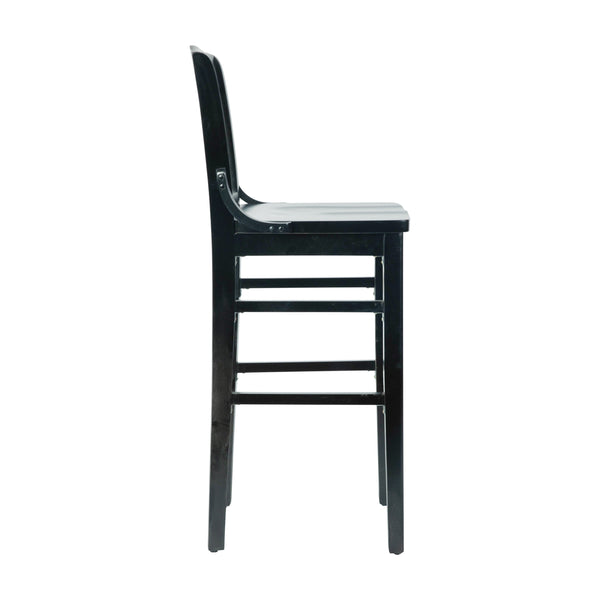 Black |#| School House Back Black Wood Restaurant Barstool with Footrest