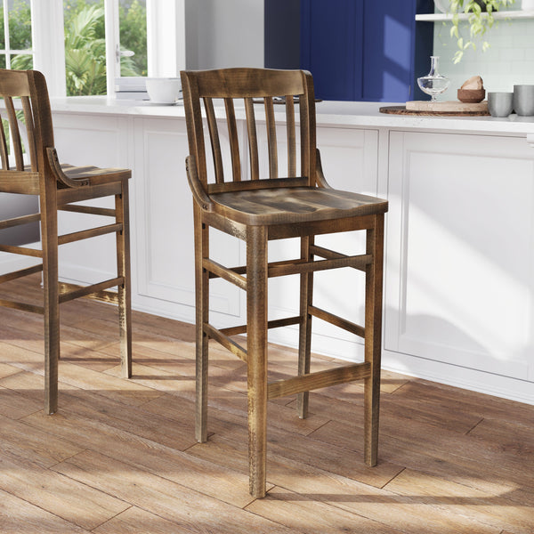 Antique Copper |#| School House Back Antique Copper Wood Restaurant Barstool with Footrest