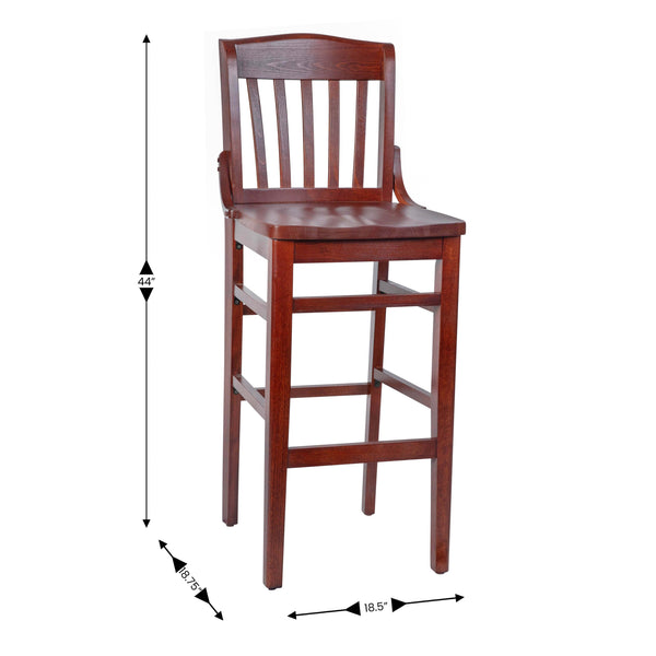 Mahogany |#| School House Back Mahogany Wood Restaurant Barstool with Footrest