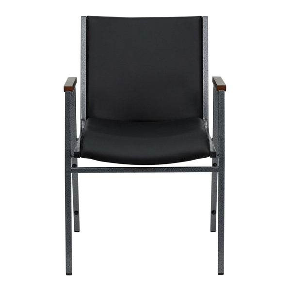 Black Vinyl |#| Heavy Duty Black Vinyl Stack Chair with Arms - Reception Furniture