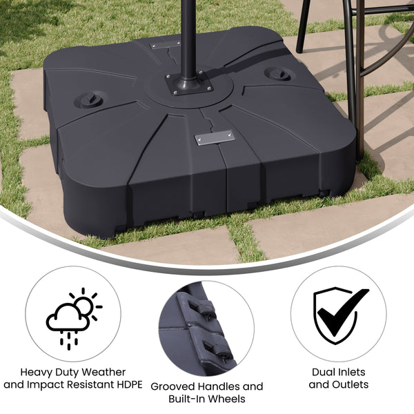 heavy duty patio umbrella holder Hank Heavy Duty Weather-Resistant Universal Offset Umbrella Base with Grooved Handles and Built-In Wheels in Black