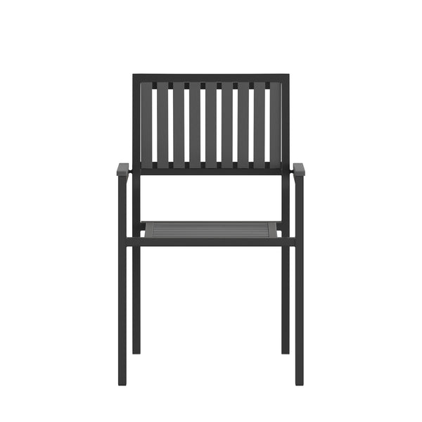 Black/Black |#| Indoor/Outdoor Black Patio Club Chair with Poly Resin Back and Seat Slats-2 Pack