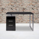 Dark Ash |#| Dk Ash Wood Grain Finish Computer Desk with Two Drawers and Silver Metal Frame