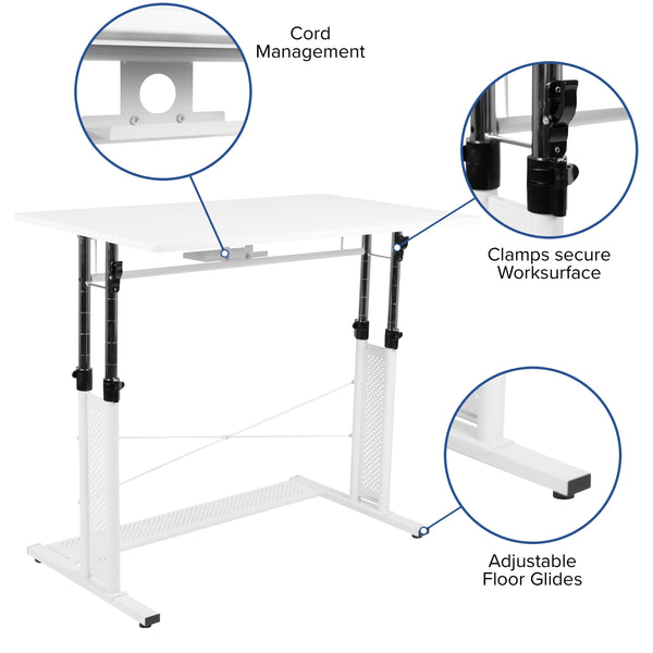 White |#| White Height Adjustable 27.25-35.75inchH Sit to Stand Laptop Desk