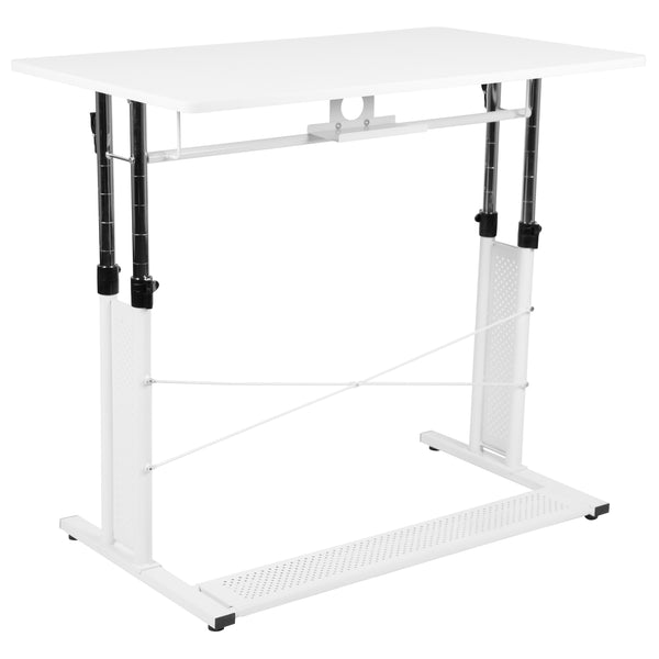 White |#| White Height Adjustable 27.25-35.75inchH Sit to Stand Laptop Desk