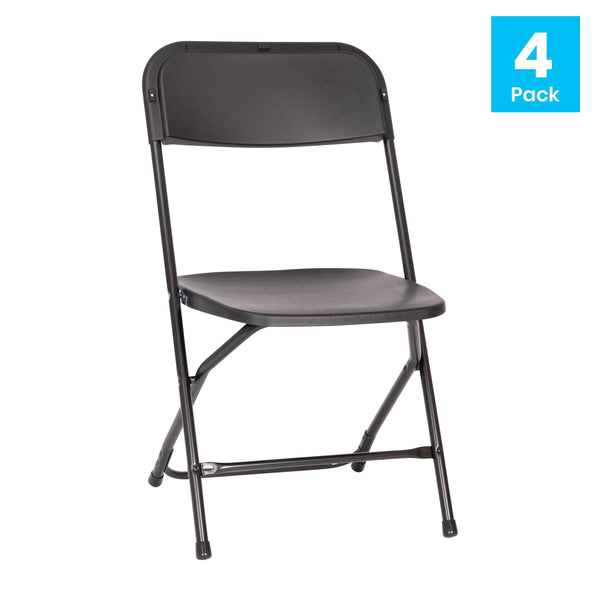 Black |#| Spacious & Contoured Commercial Wide & Tall Black Plastic Folding Chairs-4 Pack