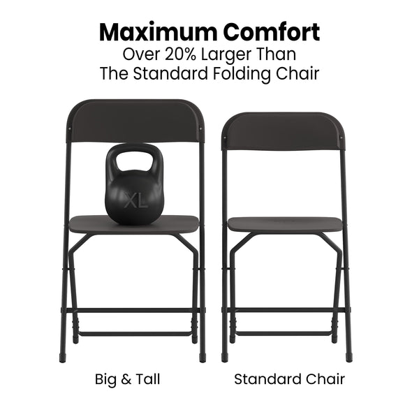 Black |#| Spacious & Contoured Commercial Wide & Tall Black Plastic Folding Chairs-4 Pack
